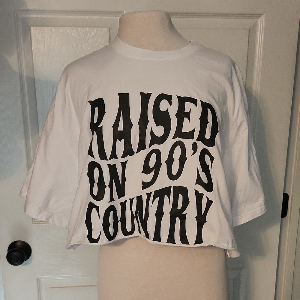 Cropped White Graphic Tee - Raised on 90's Country